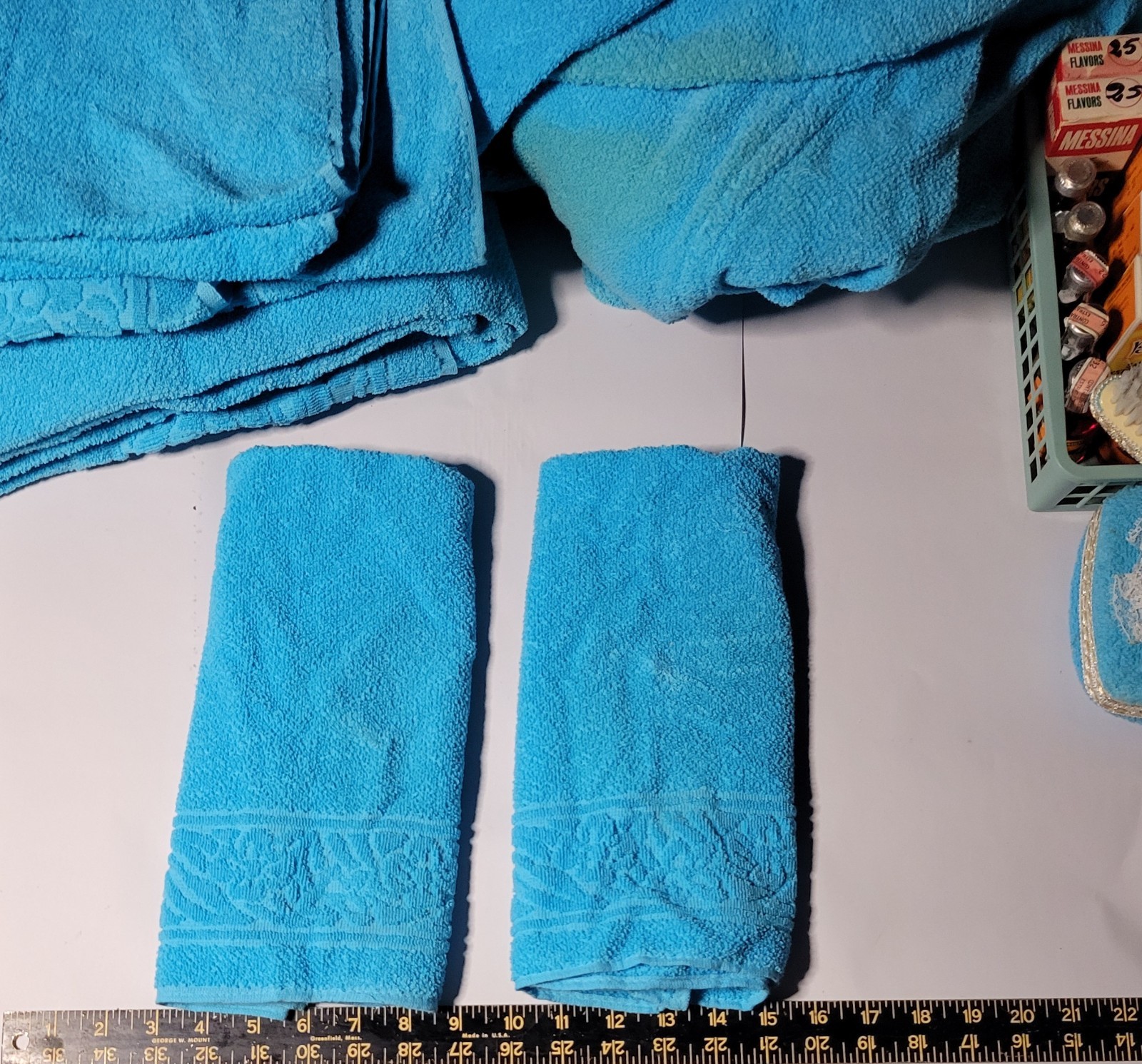 Vtg 60s Italian Bridal Trousseau 9pc Bath Set AMAR NOS Turquoise READ! Towels