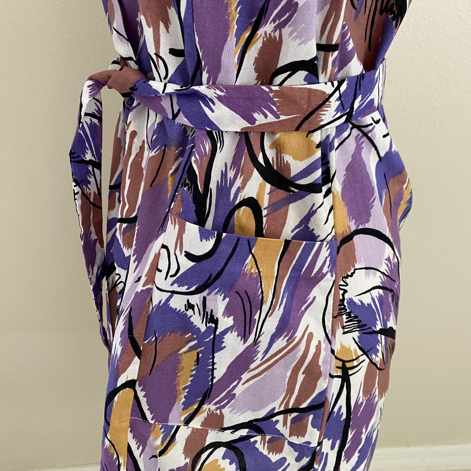Vintage Dress Abstract A-Line Belt Uniform Prop Pinup Modest Medium Large Sz 44