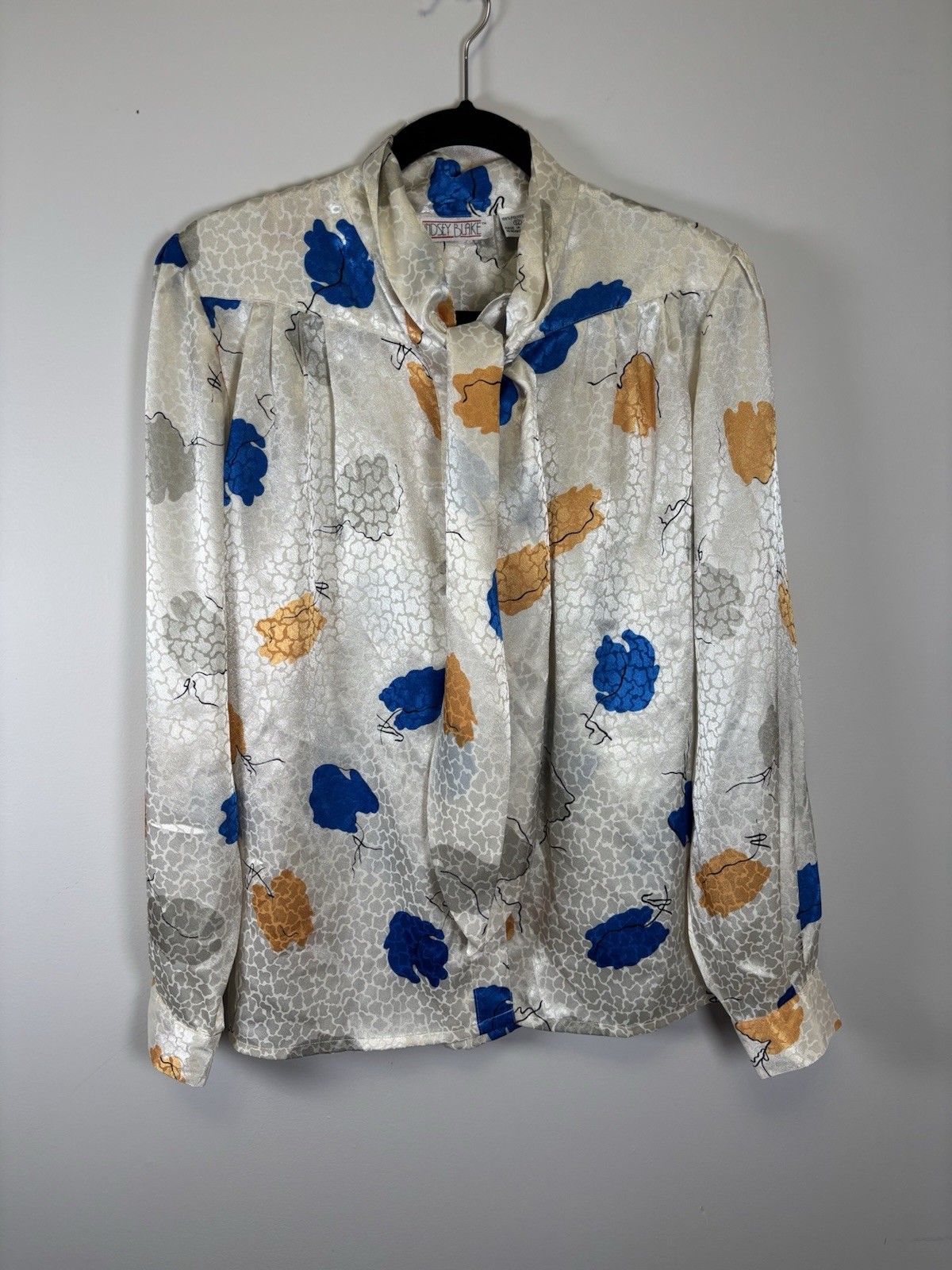Vintage 80s Lindsey Blake Button Down With Neck Tie Shoulder Pads Funky Size 12