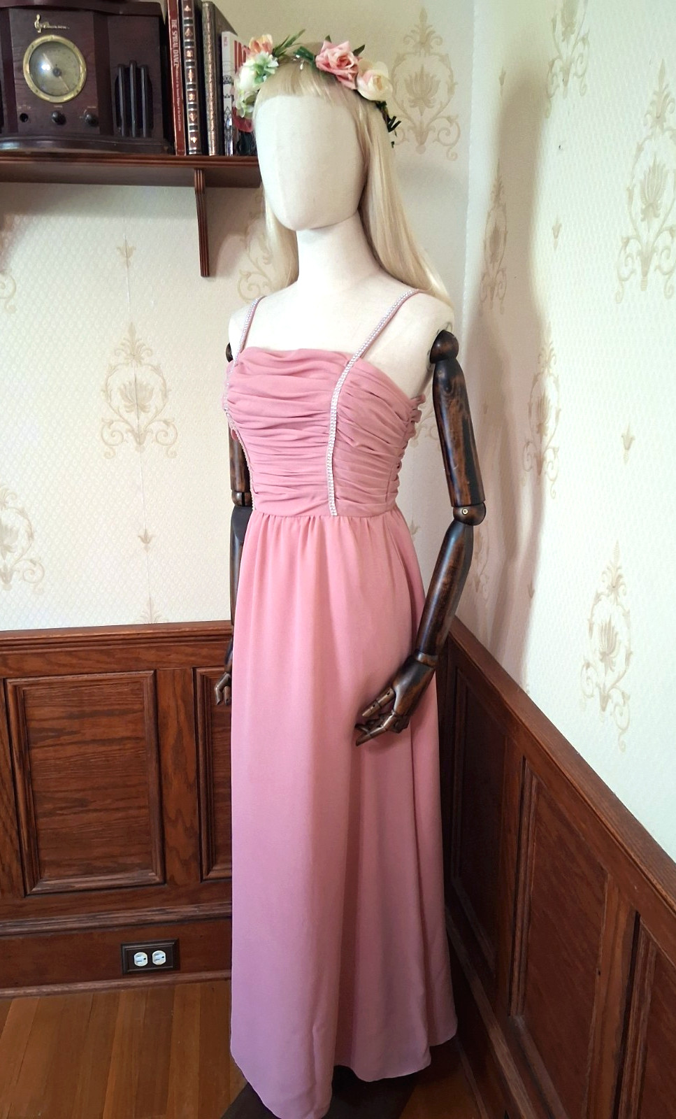 Vintage 1960s Midcentury Mod Claralura Rose Rhinestone Balletcore Cocktail Dress