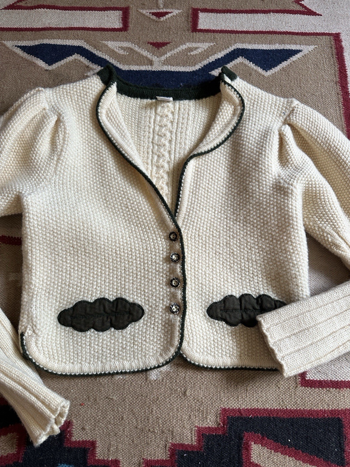 Vintage 80s Does 40s Folk Mutton Sleeve New Wool Cardigan Sweater Austrian Made