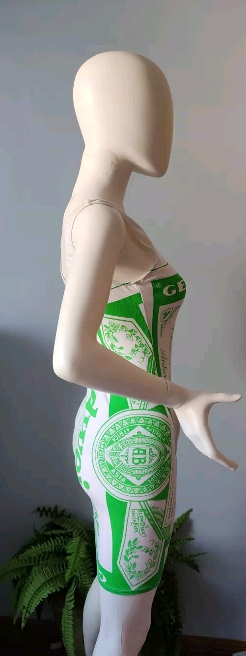 Rare Budweiser VTG Carabella Collections green & White Sleeveless Dress size 9