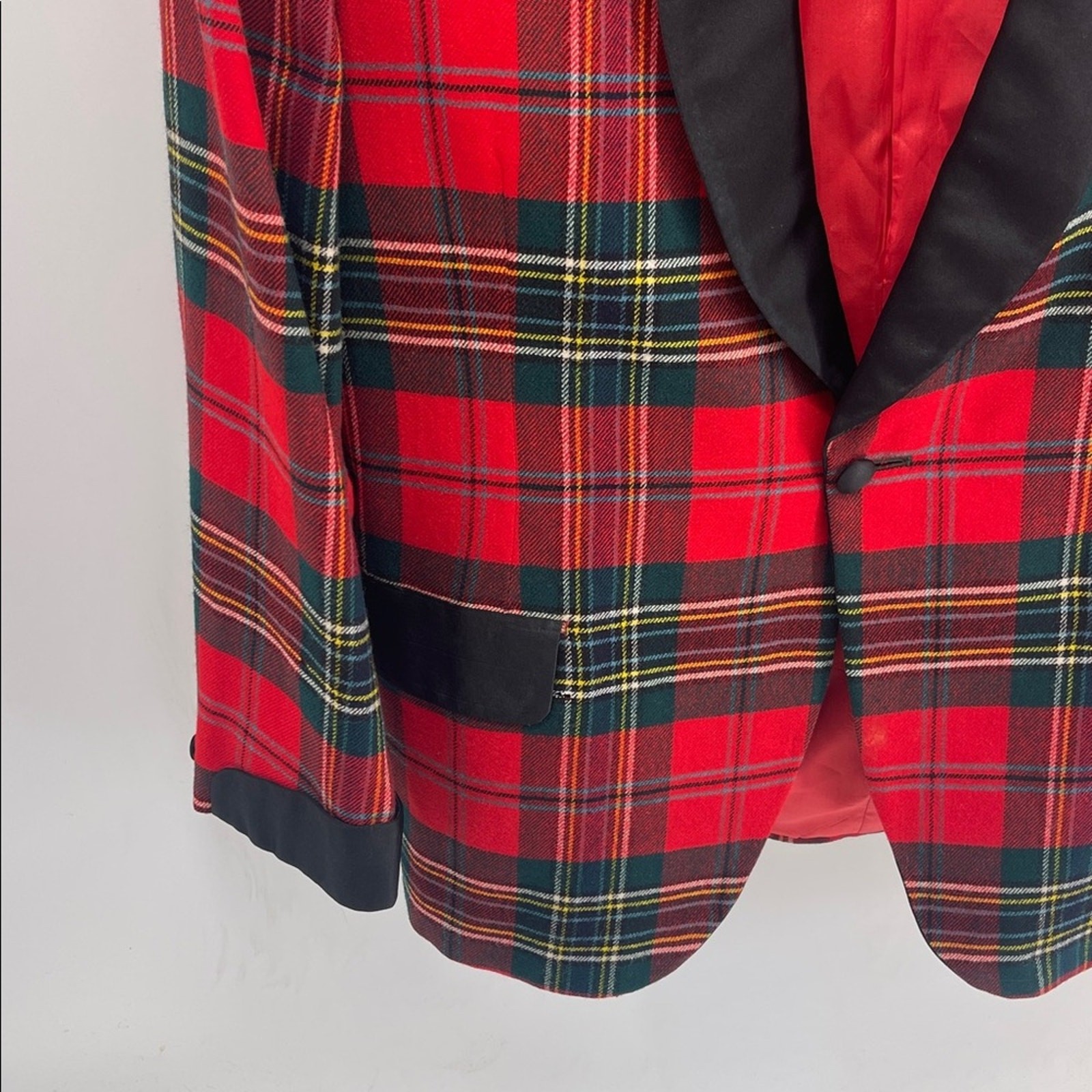 Vintage The Scotch House tartan plaid black satin detail single button blazer