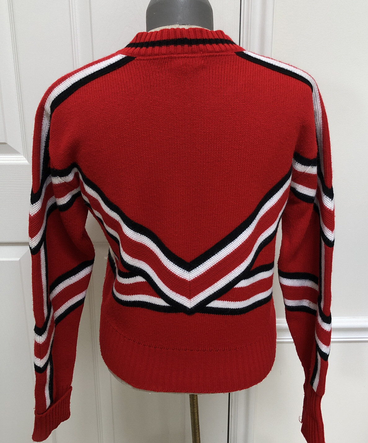 School Cheer Sweater Embroidered WEST Red Knit Gary White Co. USA Sz M VTG