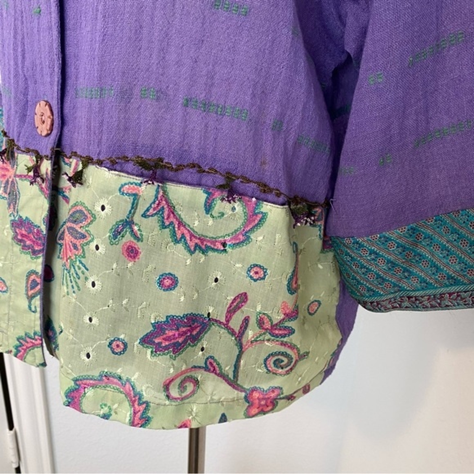 Veranda Wear Handwoven Guatemalen Purple Jkt Top Flower Buttons Cotton SZ L