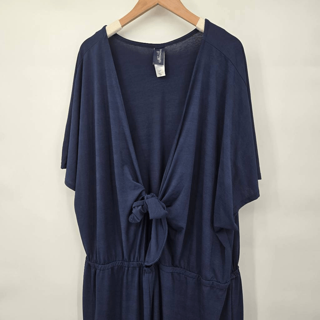 Swimsuits for All Jumpsuit Cover Up Size 18/20 Navy Tie Front