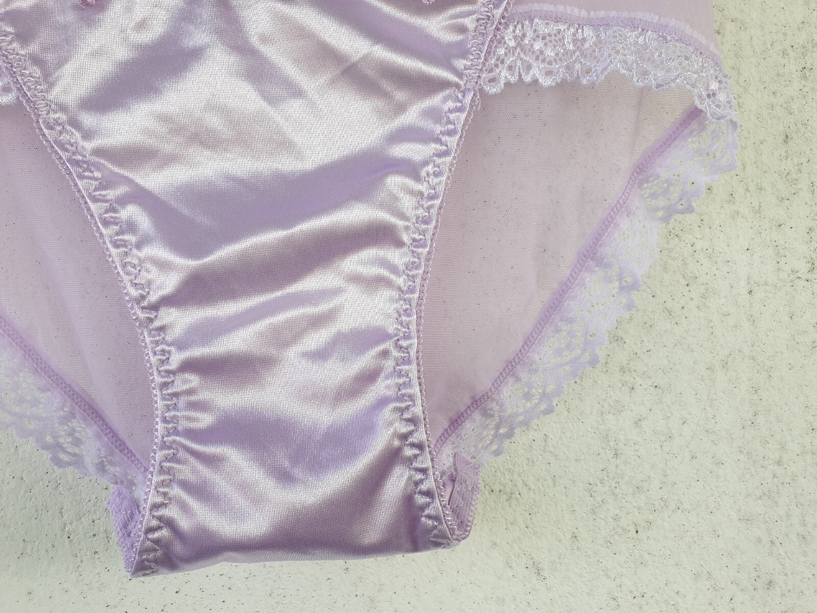 Shiny Nylon Satin Panty Sissy Purple Bikini See Through Brief Sz. 6-7 Hip 35-39″