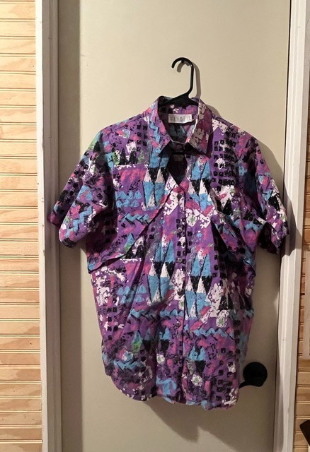 Vintage vibrant colorful Wanda D 1980s geometric button up shirt
