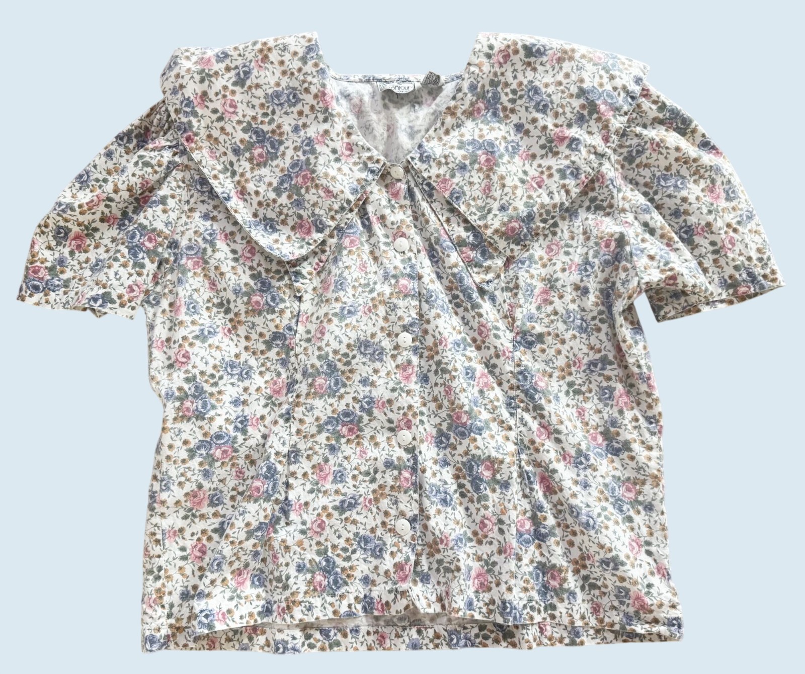 Vintage BONJOUR Floral Peter Pan Collar Blouse Top 1980s Size Small