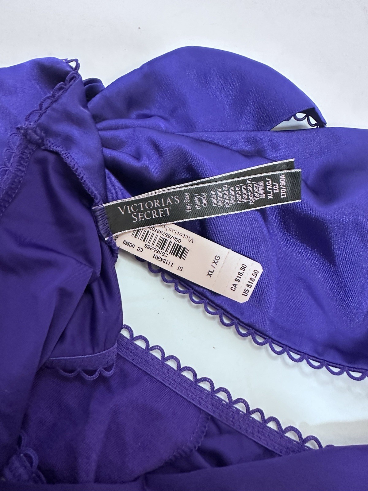 Victorias Secret XL Very Sexy Cheeky panties purple satin open back door w/ bow