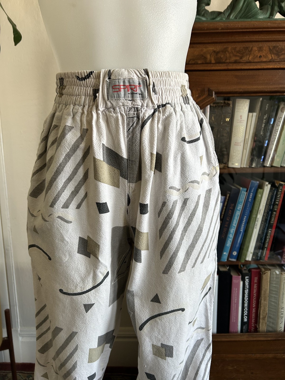 Vintage 1980s Abstract Neutral Printed Wide Leg Pants Memphis ZUBAZ Style Sm