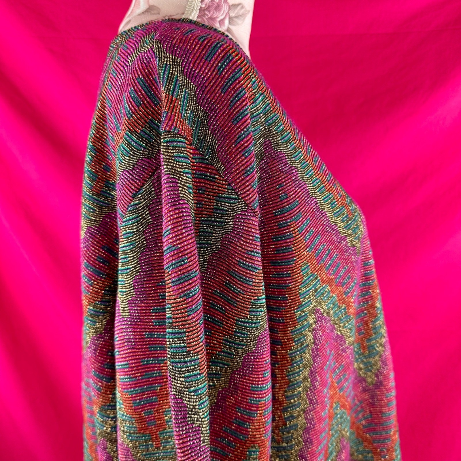 Metallic Vintage 80s 90s Chevron Knit Tunic Top Pink Sparkle 3X Holiday Glam