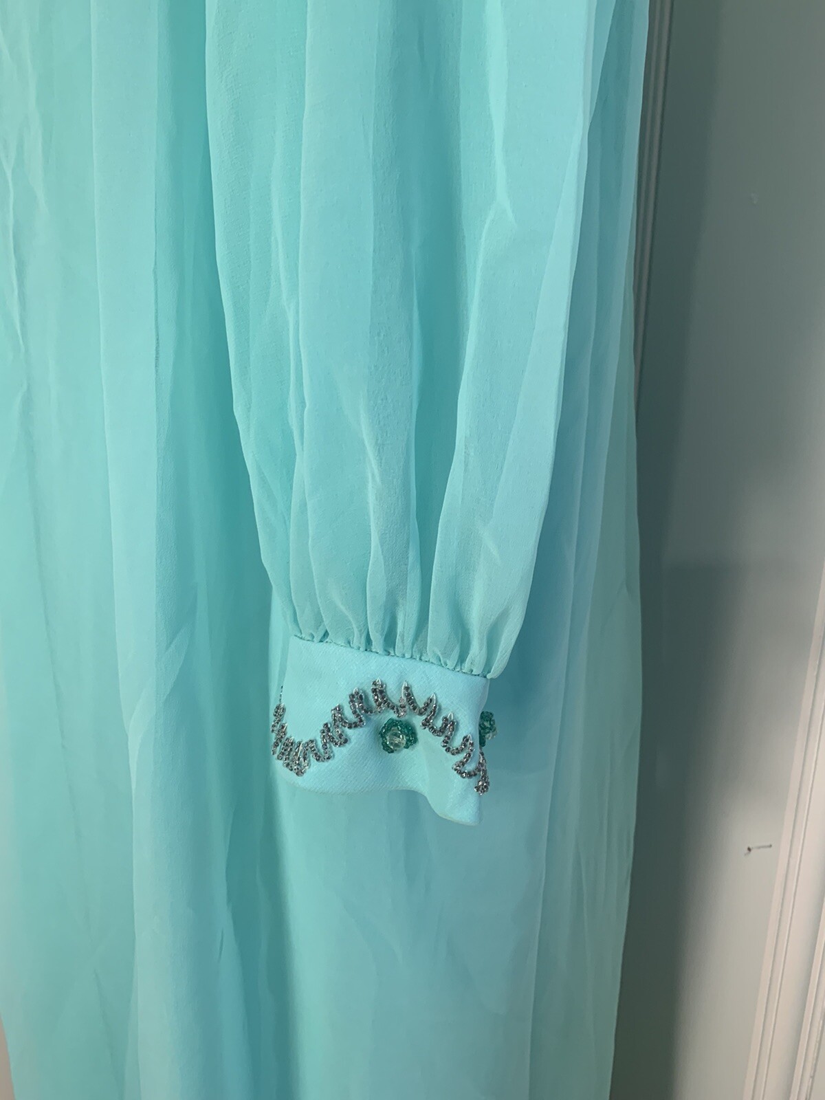 Vintage 1960S Gown It’s An Elgin Dress Teal Beaded Long Boho Chic Retro