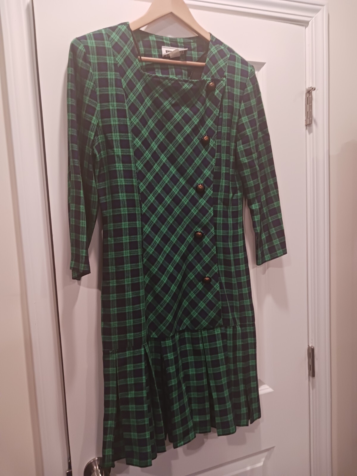 Vintage Lois Snyder Dani Max Blue And Green Plaid Long Sleeve Dress 8