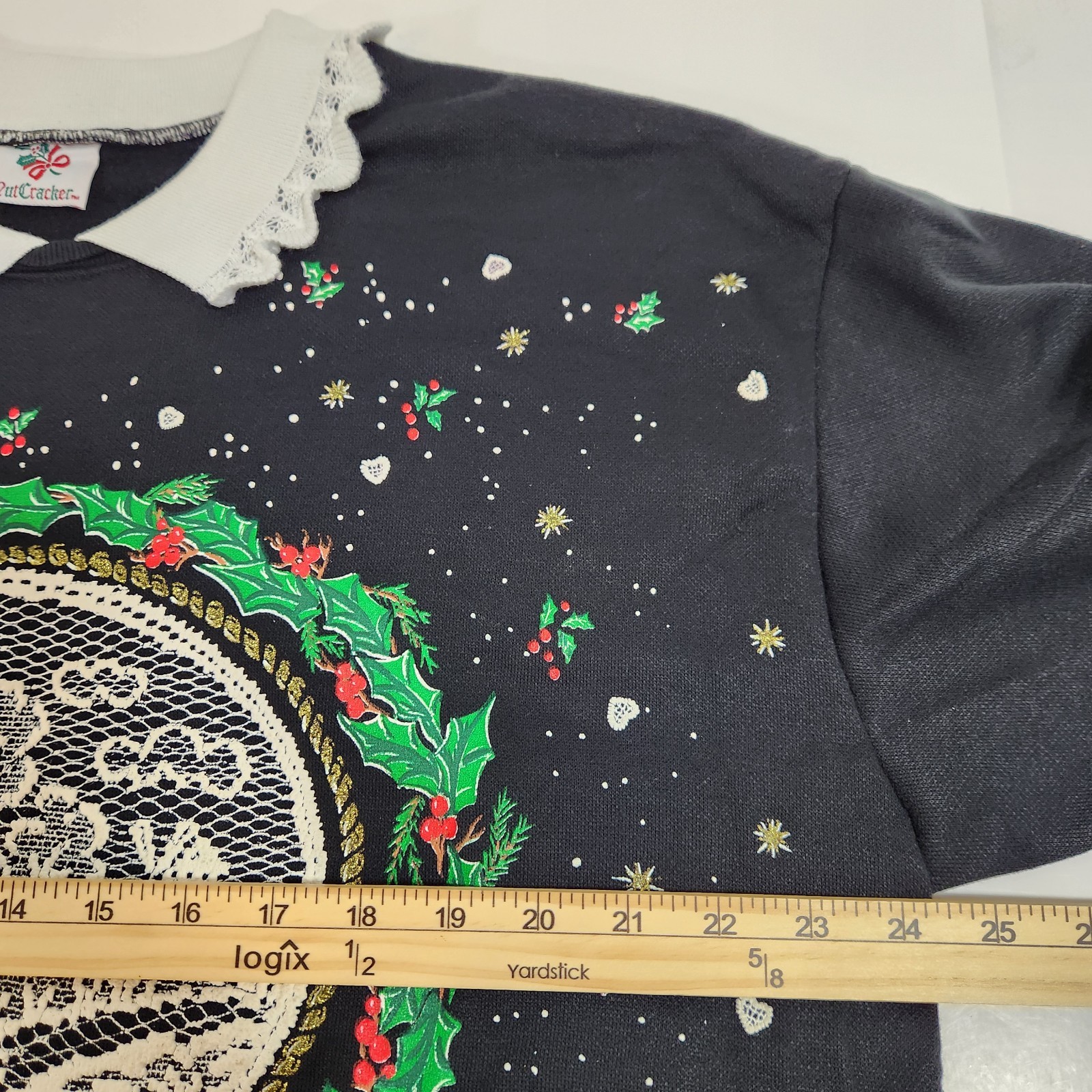 Vintage NutCracker Christmas Sweatshirt Collar Cottagecore Grandma XL Sweater