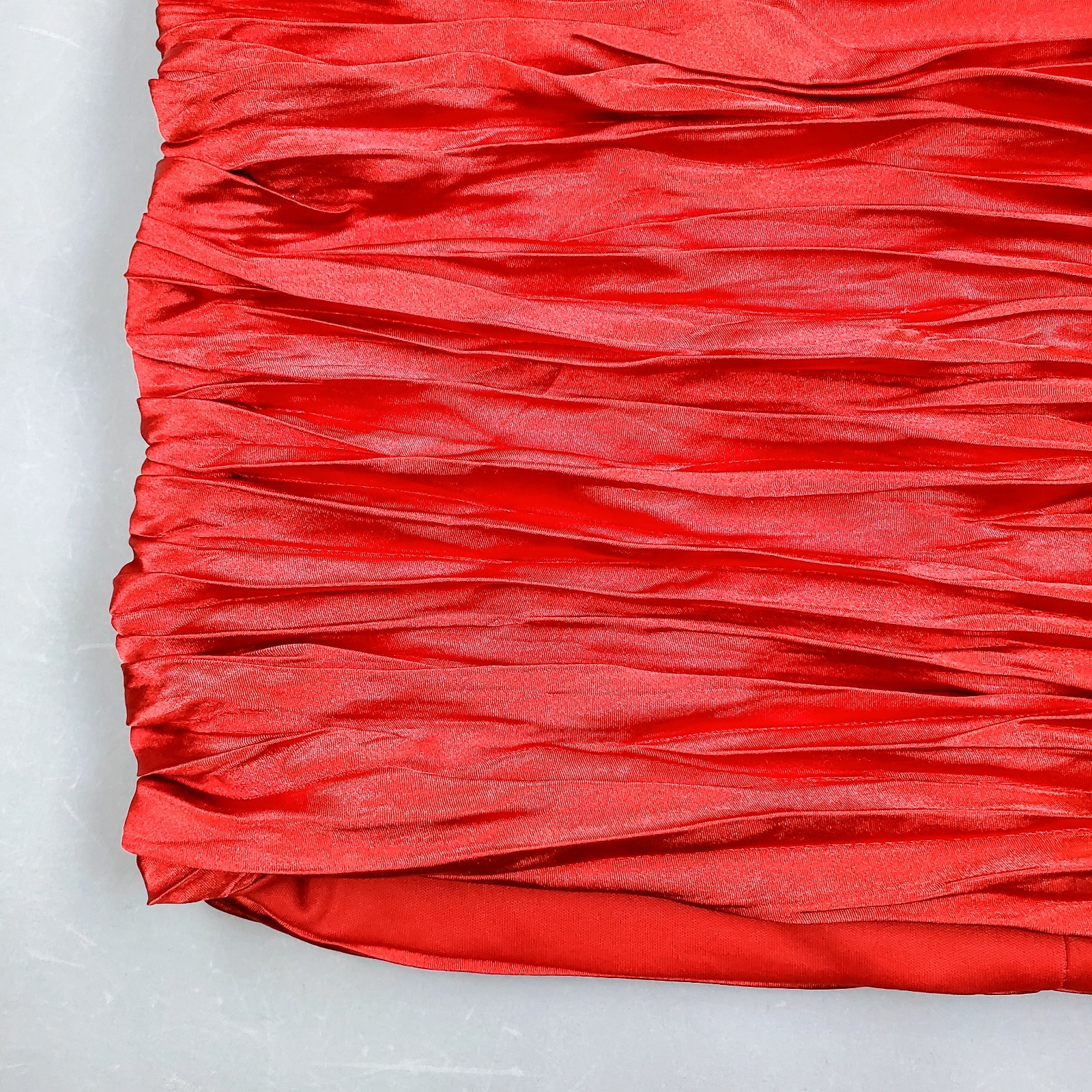 VTG 80s Eureka Red Mini Empire Ruched Shelf Bust Bandage Party Cocktail Dress
