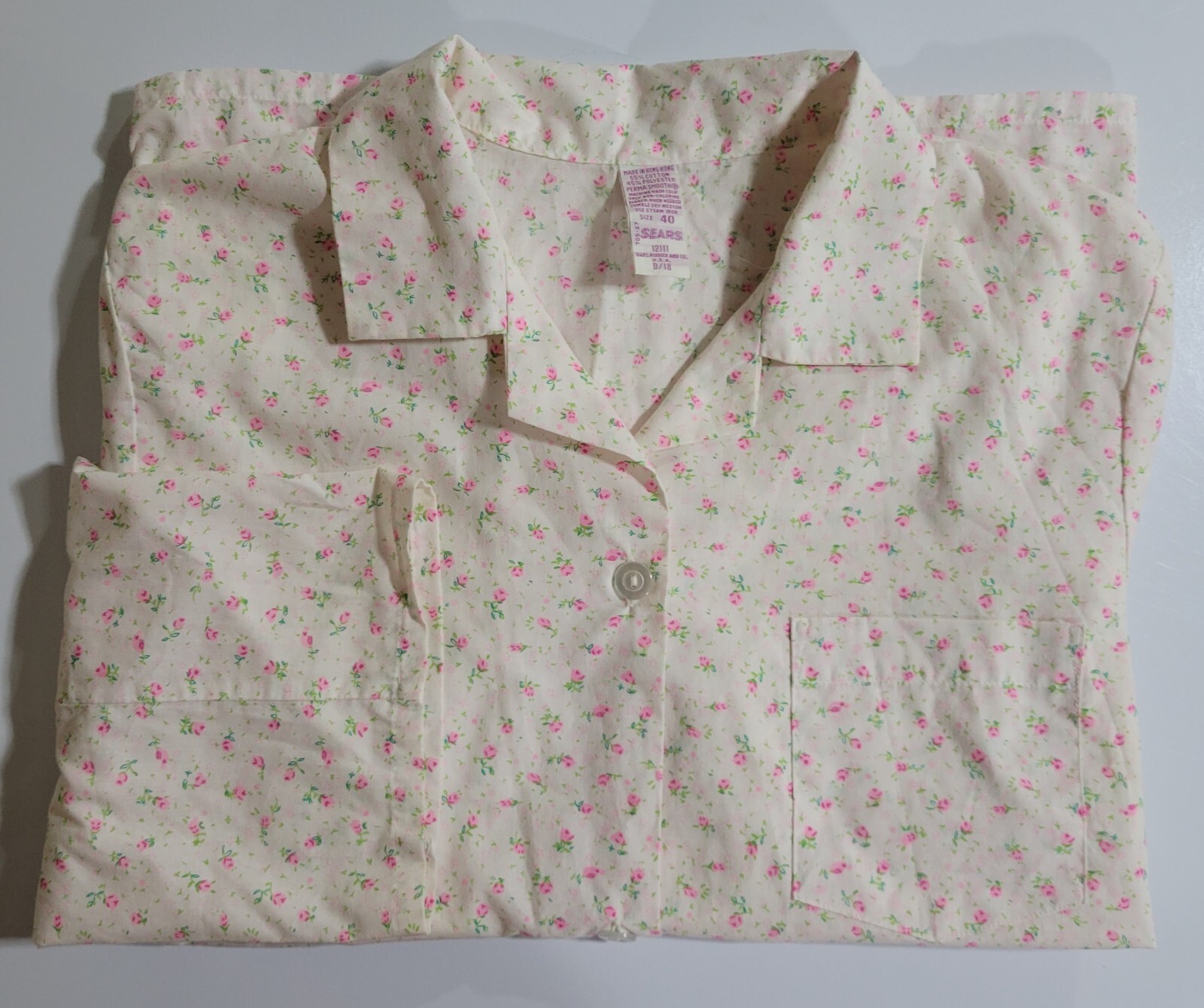 VTG Sears Pajama Top Bed Jacket Size 40 Button Front Perma Smooth Coastal Floral