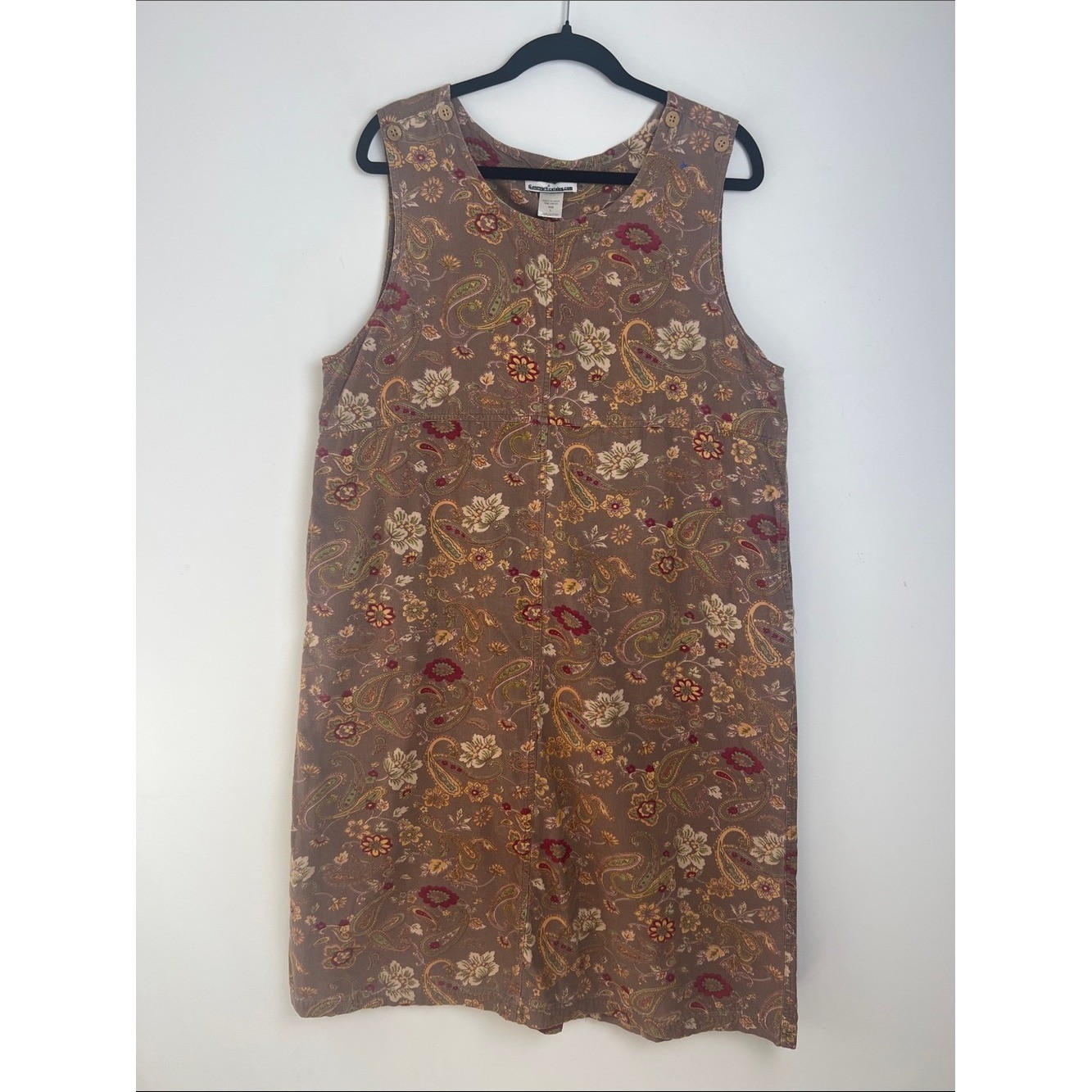 VTG Serengeti Large 90s Cottagecore Floral Corduroy Jumper Dress Pockets