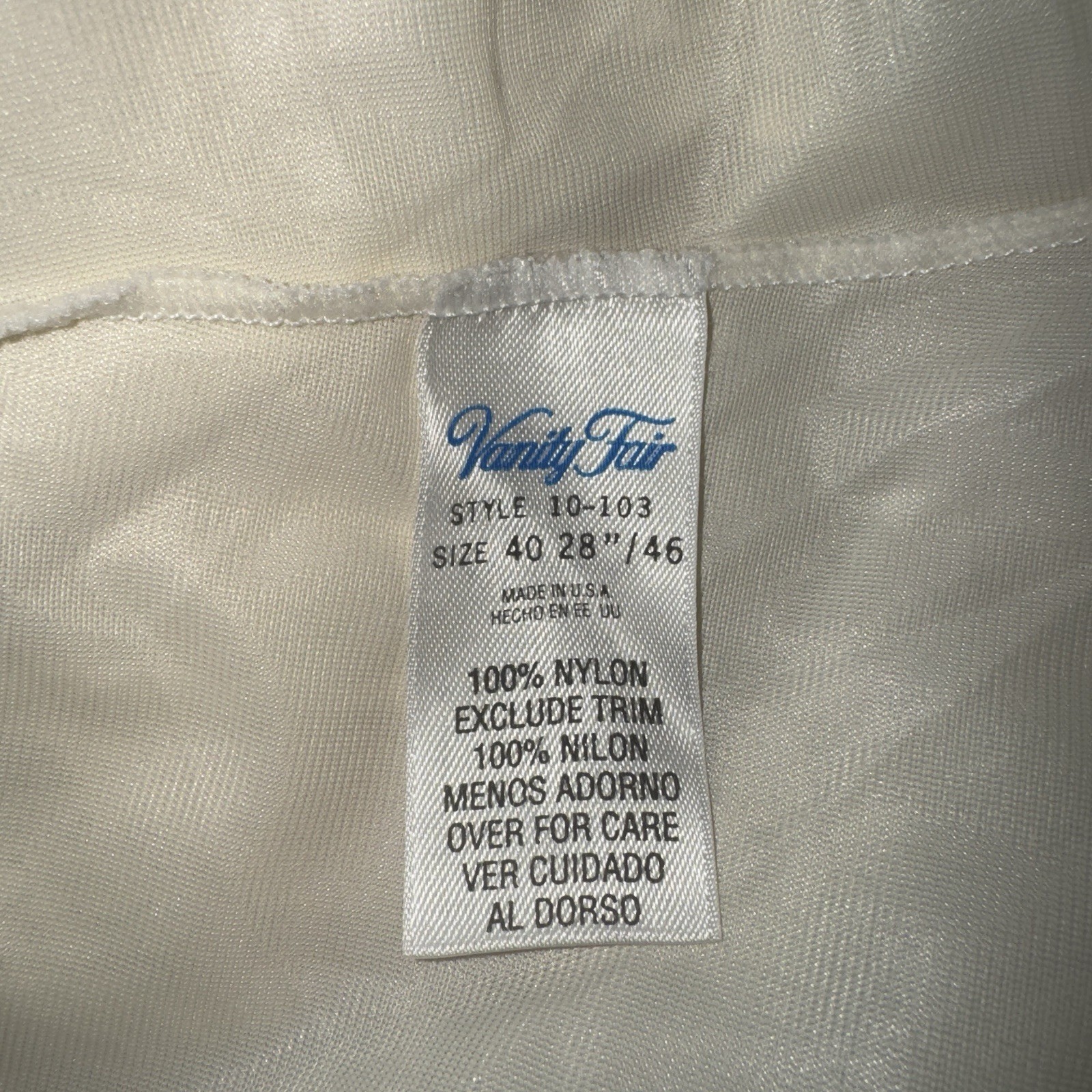 Vanity Fair Beige Vintage Slip Silky Nylon Lacy Women’s Sz 40 Fairy Glamorous