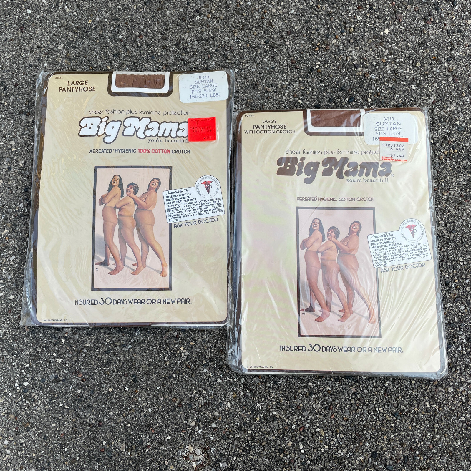 2 Pair New Old Stock Big Mama Large Aereated Hygienic Crotch PantyHose Suntan