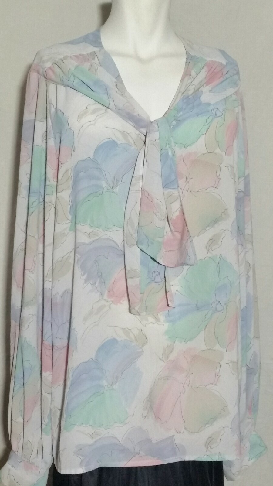 Vintage PYKETTES Polyester Blouses V Neck Long Cuffed Sleeves Sz XL & 1X