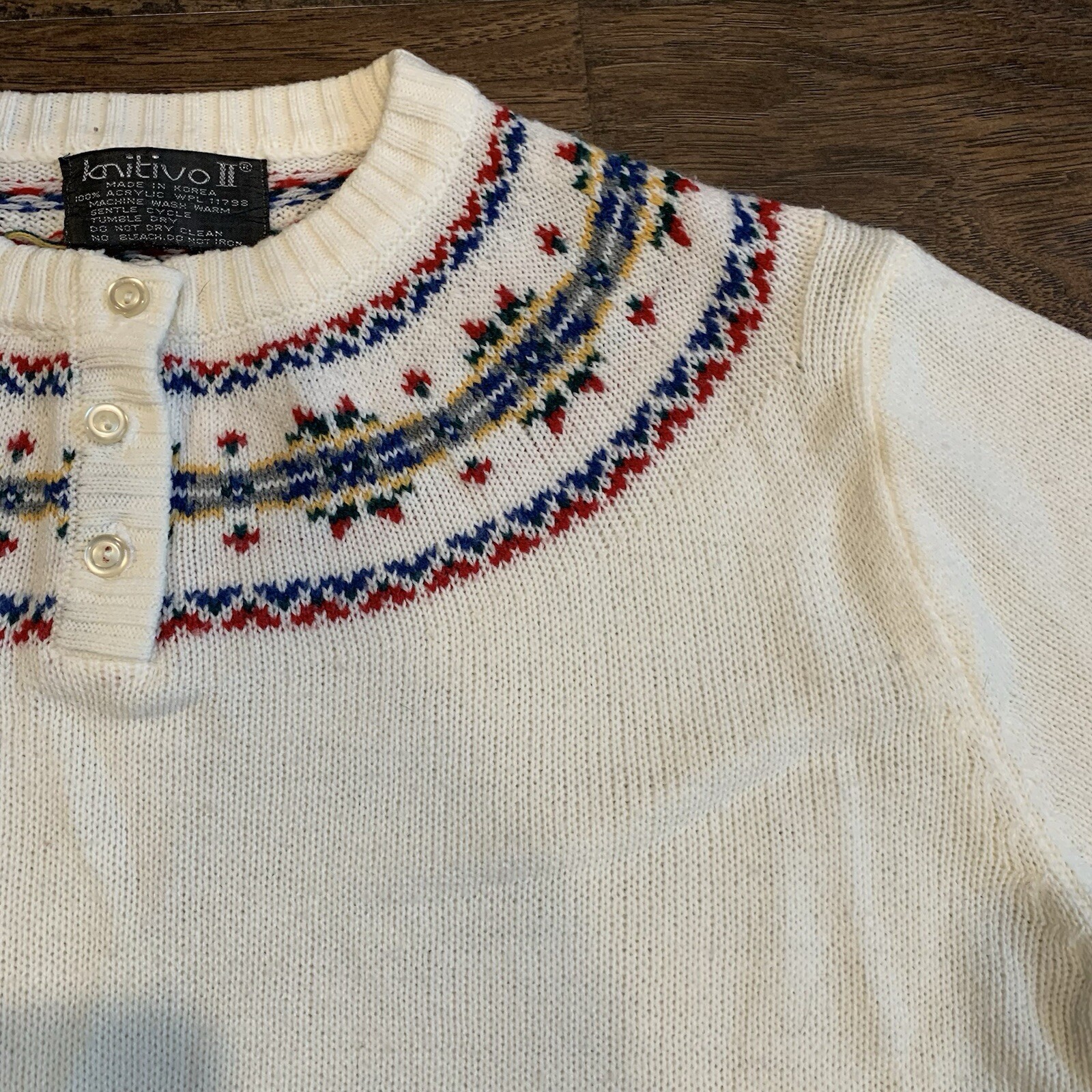 Vintage Women’s Sweater Size 42 Knitivo II Ivory White Pullover Fair Isle