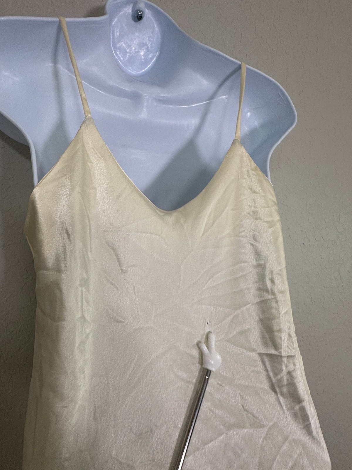 Vintage Mae Dear Paris NY Ivory Cream Satin Slip Maxi Dress Size P Petite ILGWU