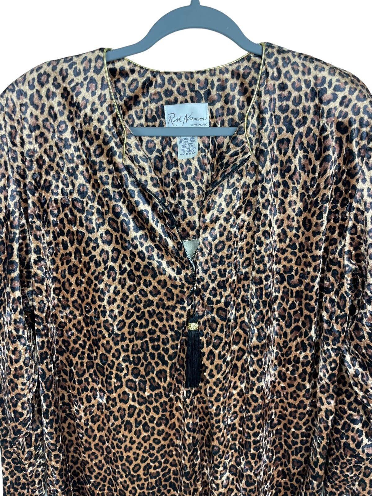Ruth Norman New York House dress Robe Large Caftan Leopard Print Zipper Tassel