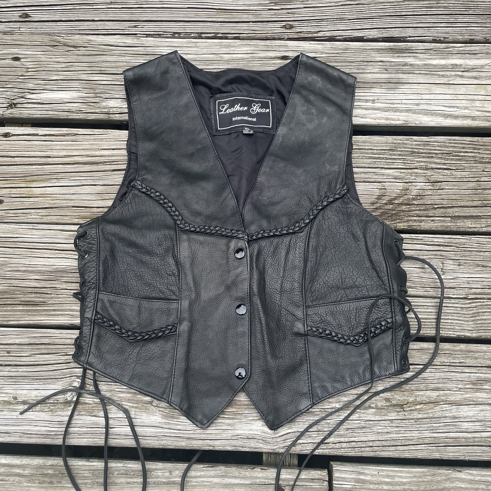 Vtg Leather Gear International Vest Biker Glam Rock Goth Grunge XL NEW