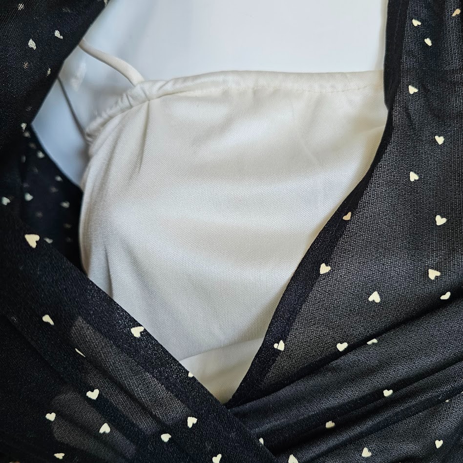 Vtg 70s Disco Hearts Print Bishop Sleeve Blouson Studio 54 Swing Dress XS/S/M