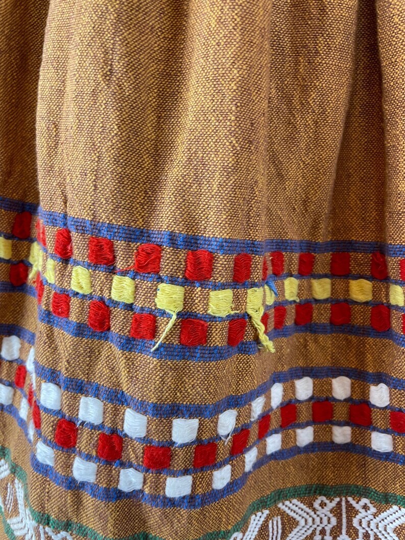 Vintage 50s Guatemalan Symbol Folk Art Embroidered Full Cotton Woven Skirt XS
