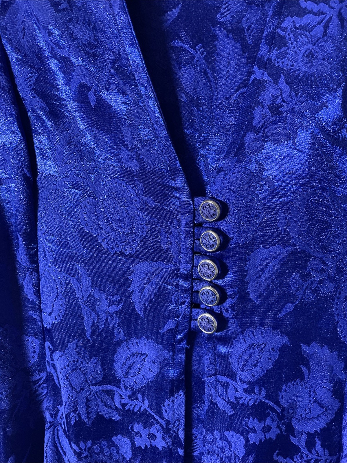 Dressy Betsy Vintage 80’s Royal Blue Floral Midi Dress Women’s 14 Lace Up Back
