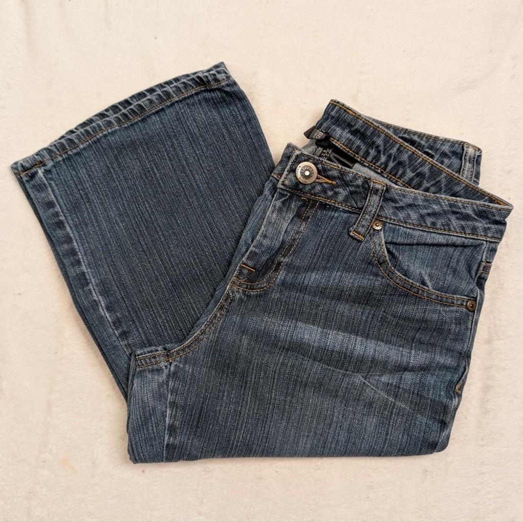Bisou Bisou Y2K Bootcut Jeans Medium Wash Distressed Size 8
