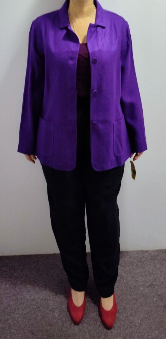 VTG 90’s Nordstrom Essential Elements Women Purple Rayon 3 Button Blazer : XL