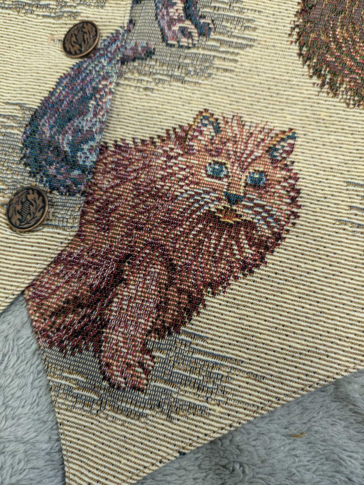 Vintage Nadia Embroidered KITTY CATS Tapestry Womens SMALL Grandmacore Vest NEW