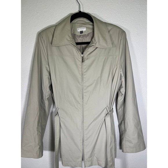 Vintage Beige Minimalist Raincoat Jacket Belted Quiet Luxury Coat Medium Giacca