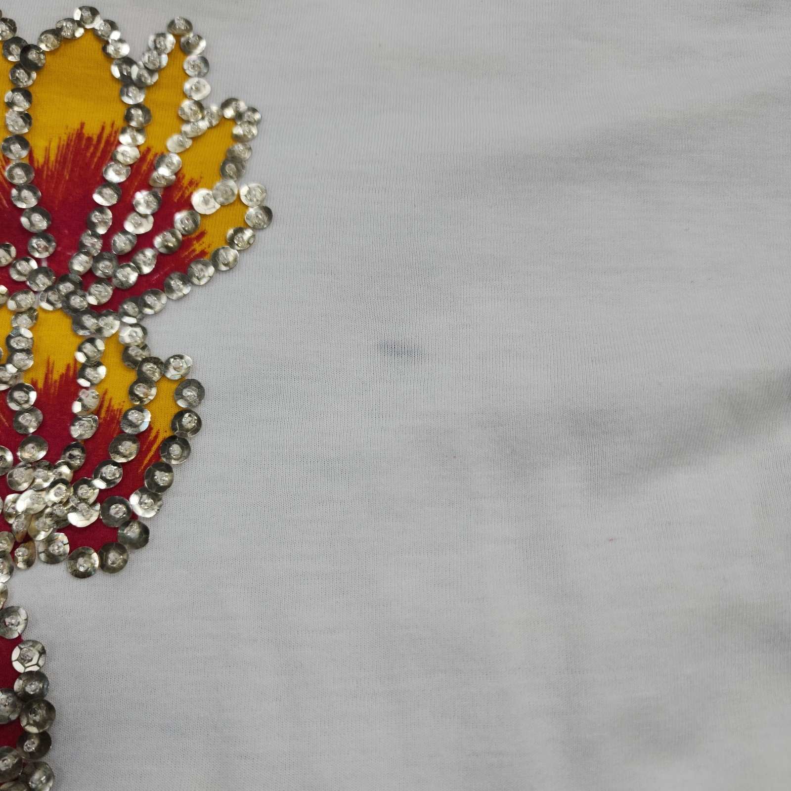 Bonnie Boerer Top WOMENS 2X Floral Sequins Shirt Beaded Retro VINTAGE 90s White