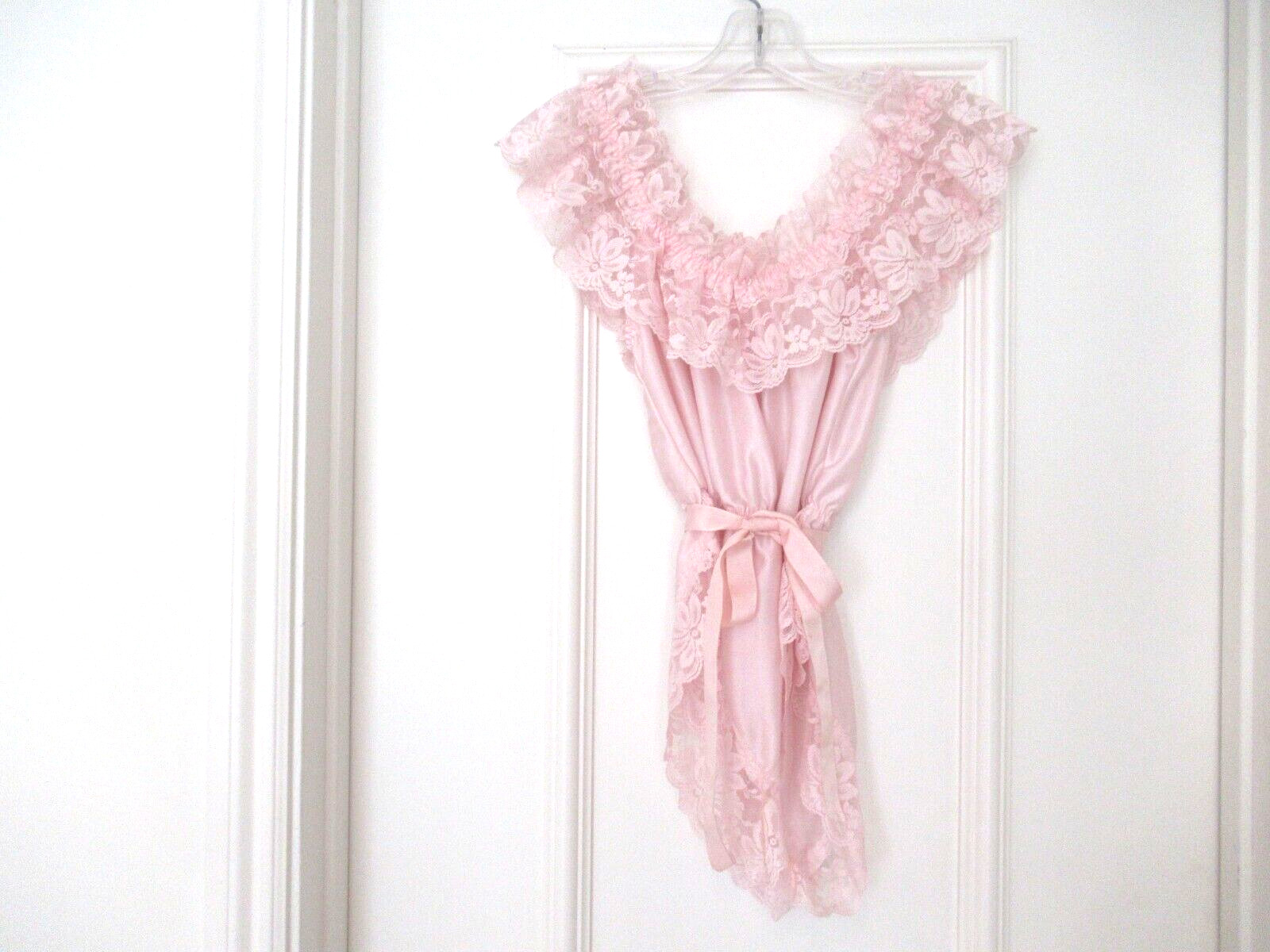 DELORES Poirette ILGWU Pink Silky Lace Teddy Romper Bodysuit Cover-up Small NEW
