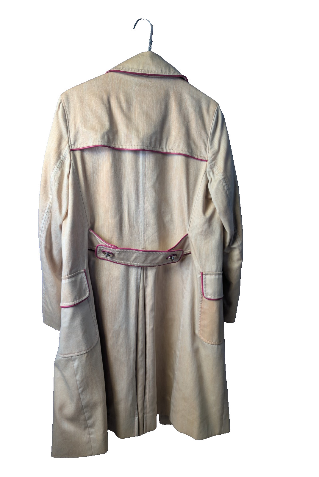 Coach Trench Coat Size 6 Tan Cotton Legacy Polka Dot Multi Lining Pink Trim READ