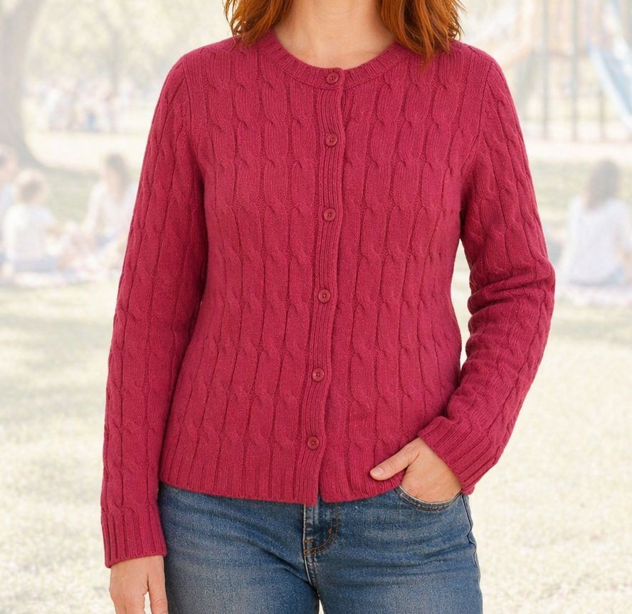 Vintage GAP Women’s M Lambs Wool Sweater EUC Cable Knit Cardigan Red Y2K BOHO