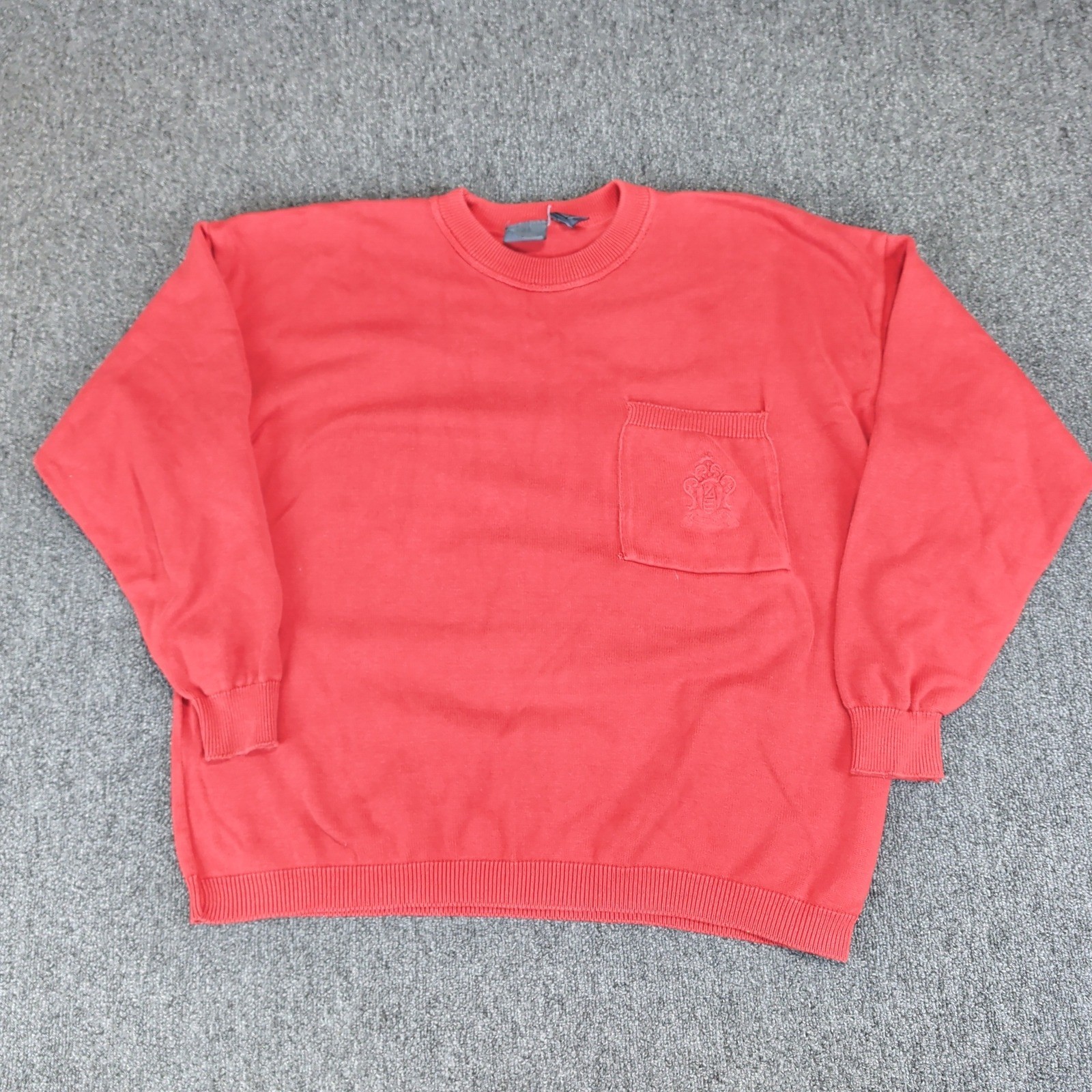 Lizwear Vintage 90s Crest Pocket Sweater Womens Large Red 100% Cotton USA Made