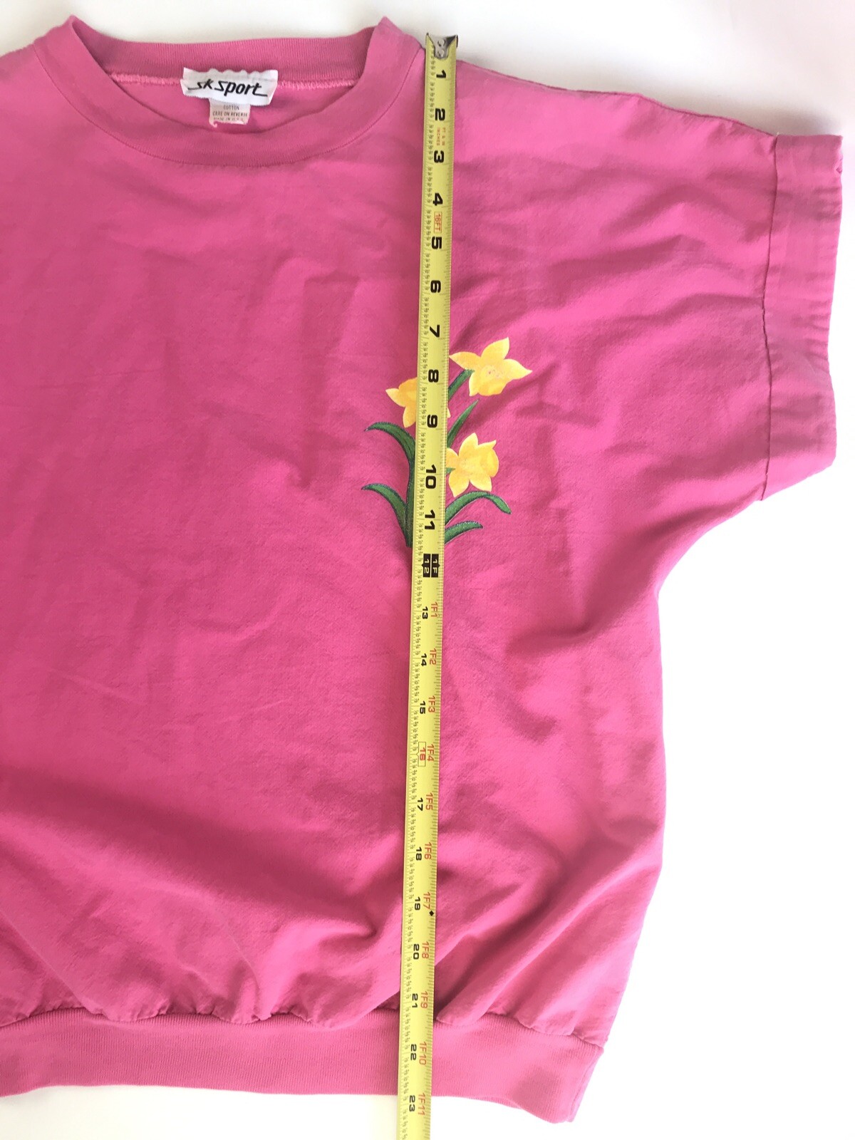 Vintage 1990s SK Sport Pink T Shirt Sz Small Tulips