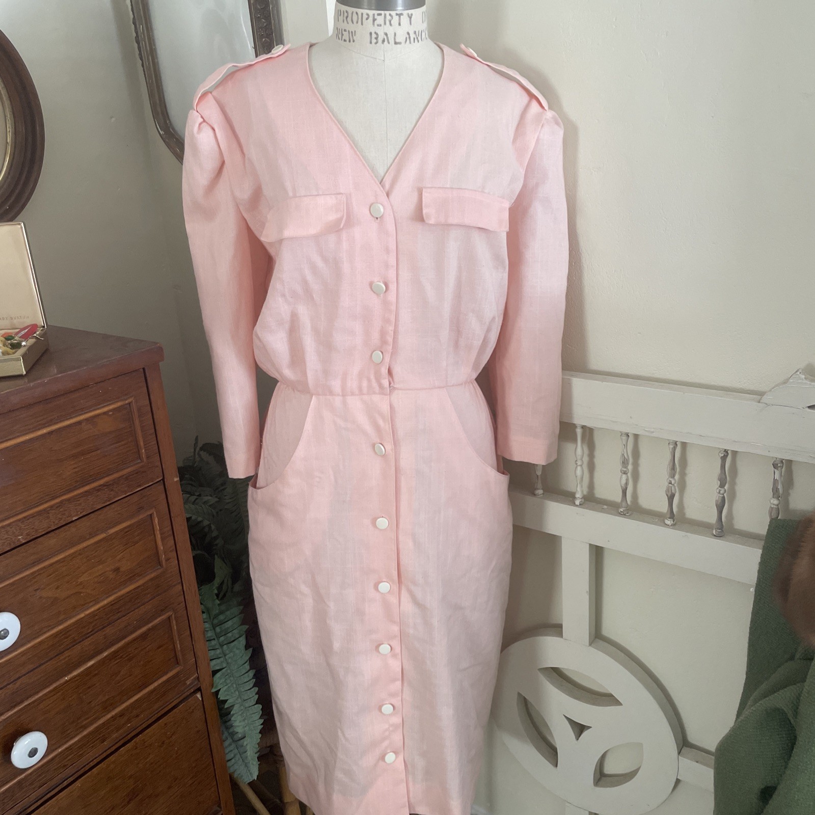 Vintage 60s 70s Amy-Deb Bubblegum Pink Pleated Midi Dress 3/4 Sleeves Medium