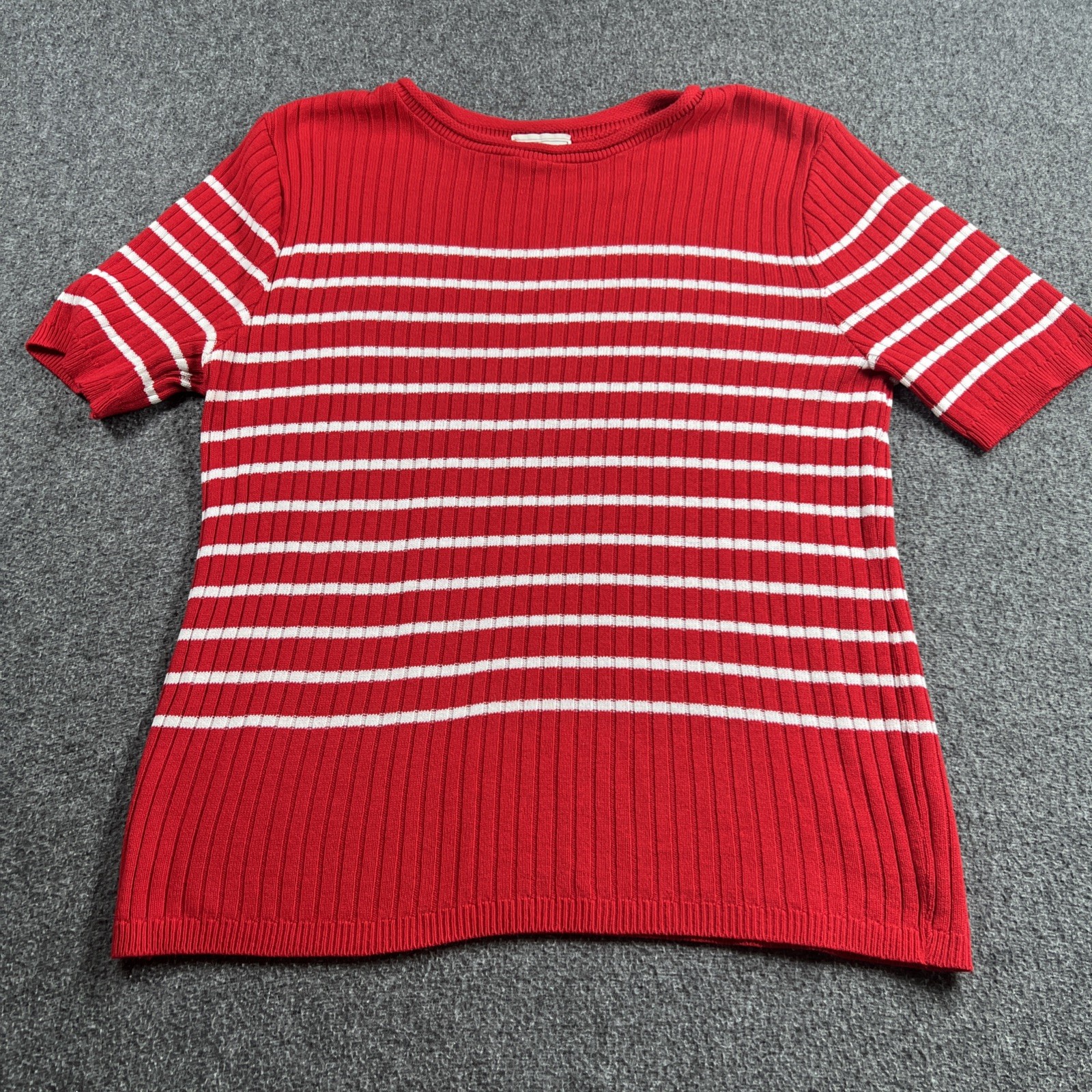 Vintage 80’s Large Ribbed Knit Pullover Sweater Red Striped Made in USA Acrylic