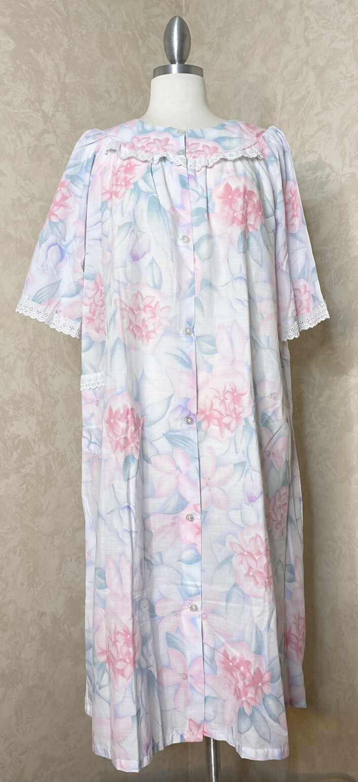 VTG Gragero FLORAL Housecoat Mumu Kaftan SS Button Up Loungewear Nightgown SZ L