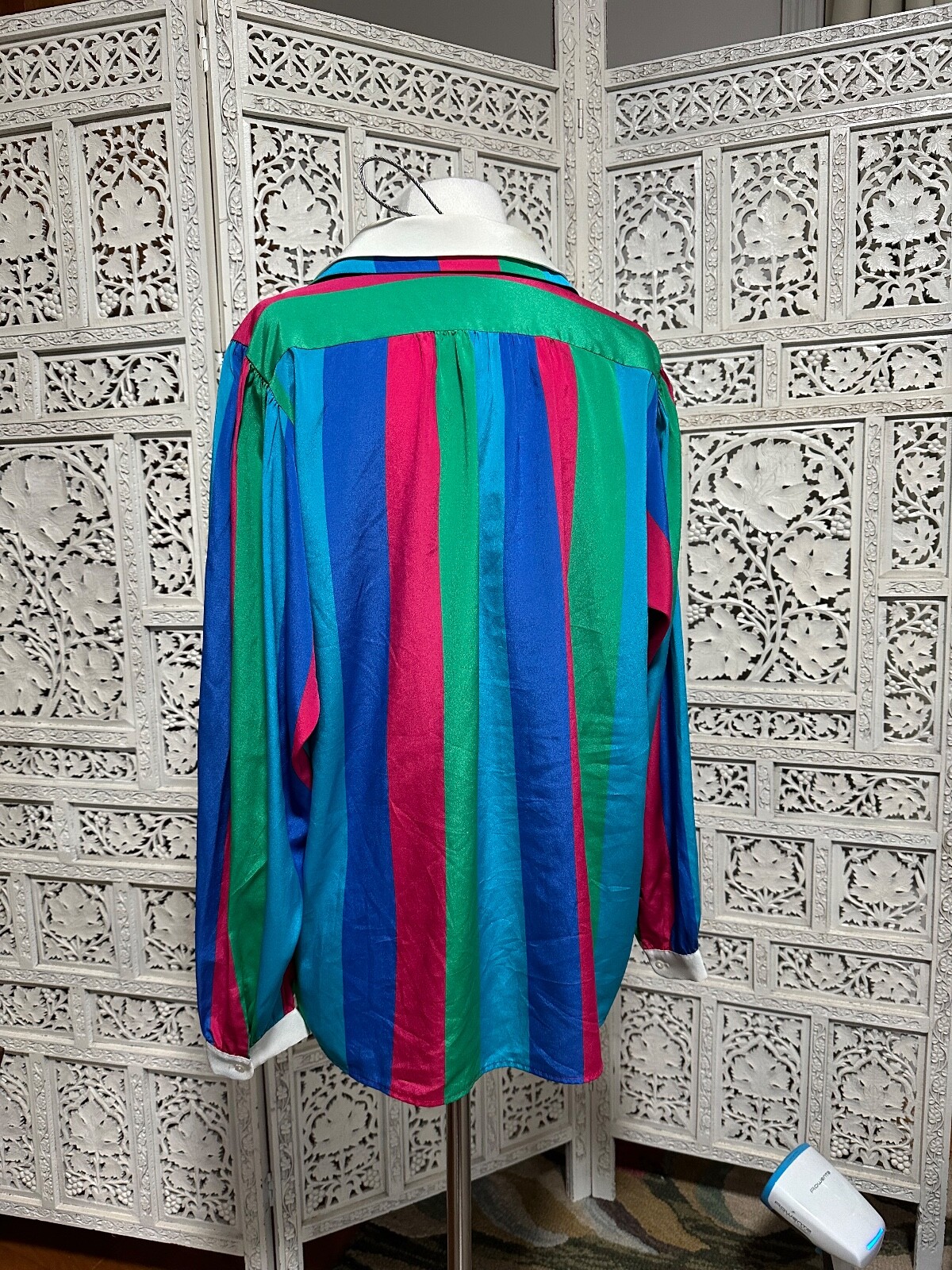 Vintage funky retro striped button up blouse size large