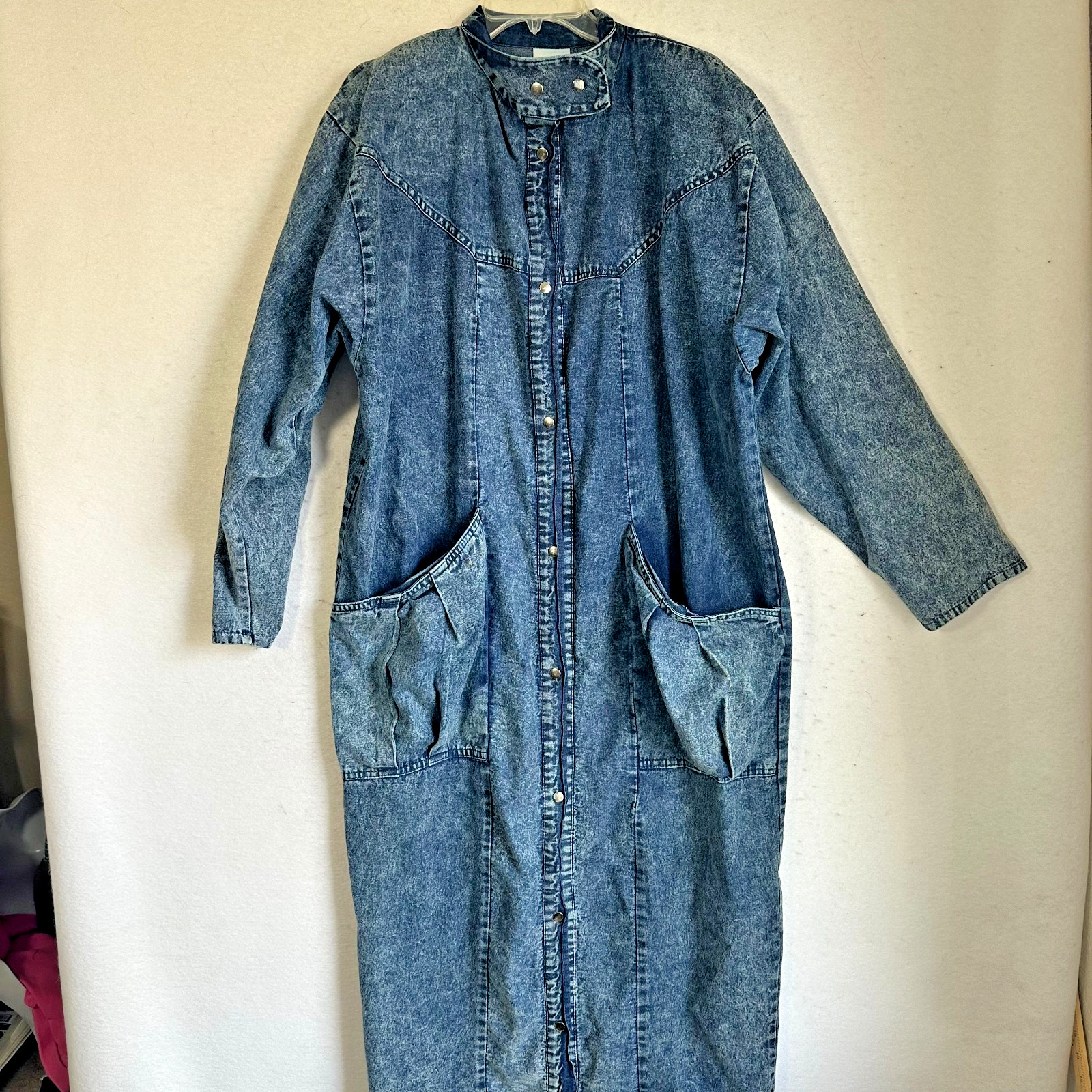 Vintage 80’s 90s Acid Wash Jean denim Trench coat long Western Indy Woman’s M
