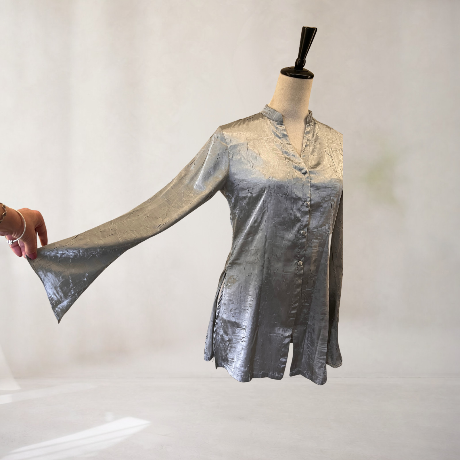 Vintage Bisou Bisou Intimates Silver Top XS Silky Fairy Y2K Whimsigoth