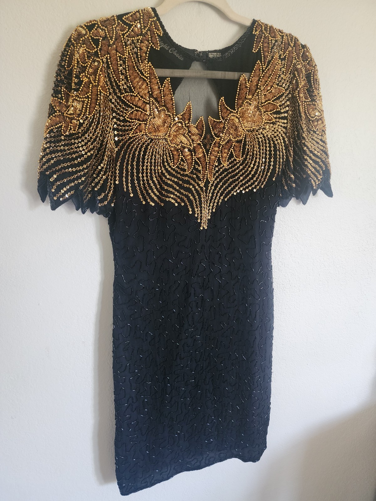 Vintage „Right Choice” Silk Beaded Sequin Embellished Wiggle Dress, Size Small