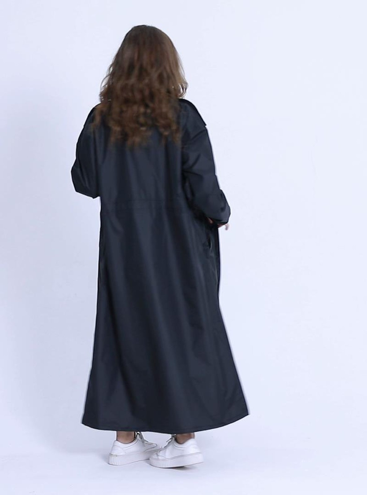 Freesmily Women’s Stylish Long Raincoat with Hood and Multi Color Pattern Black